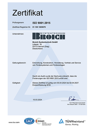 DIN ISO 9001 Zertifikat